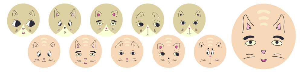 Funny cat face, abstract personage, mascot design, funny face, cute icon.