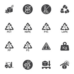 Packaging signs vector icons set