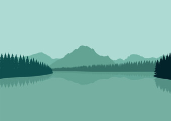 lake and hill landscape vector in nature