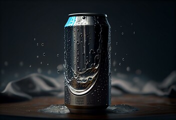 tin can with cool water droplet for drink beverage product design mock-up. Generative AI