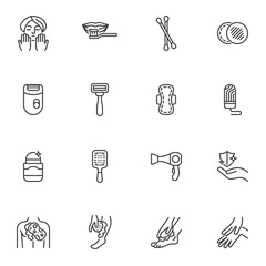 Personal hygiene products line icons set