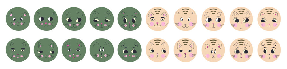 Funny cat face, abstract personage, mascot design, funny face, cute icon.