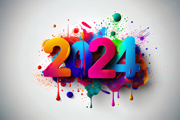 Brightly colored number 2024 reflecting the new year on white background. Generative Ai