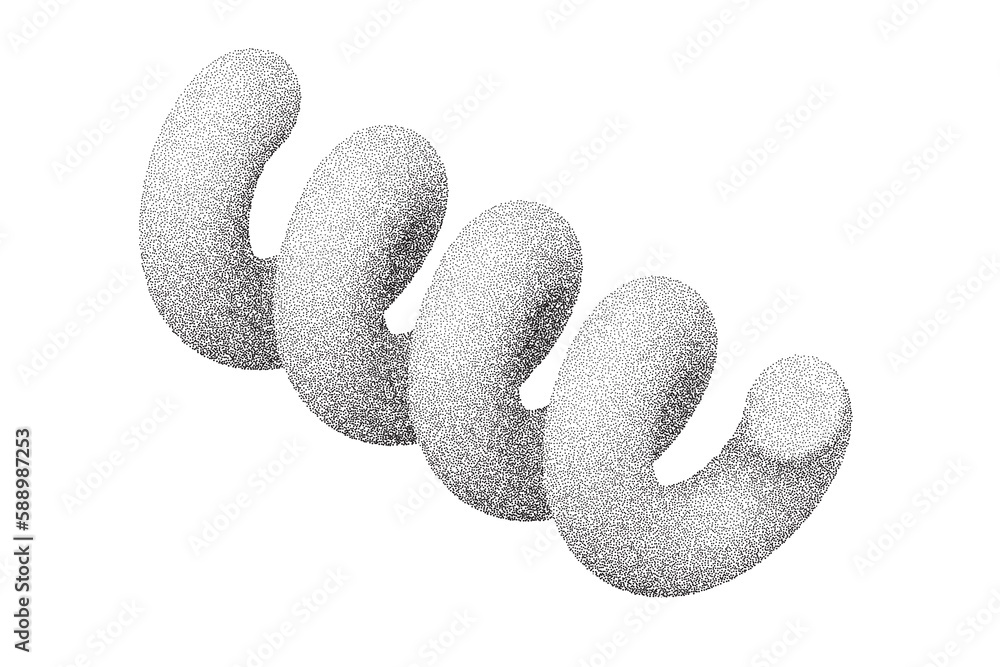 Poster grainy spring with noise texture. dotted stipple curve spiral isolated on white background. vector g