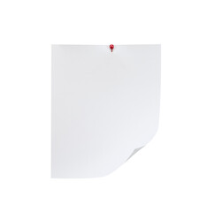 Blank folded white paper with straight pin isolated