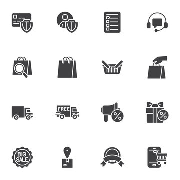 Online shopping and ecommerce vector icons set