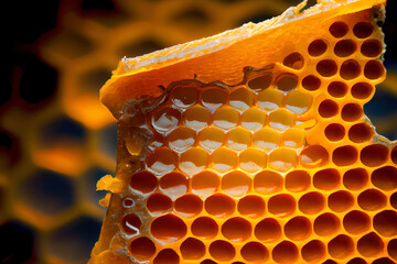 Close up shot of a honeycomb background texture. Generative Ai