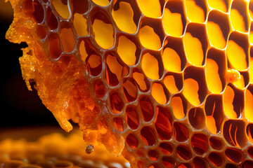 Awesome Honeycomb with honey, macro shot, close up shot. Generative Ai