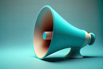 Cartoon hand holding megaphone on purple background with copy space. 3d render illustration. Generative Ai