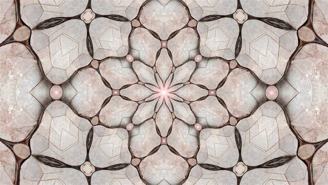 Glow red light on white stone tessellation tiles background loop.