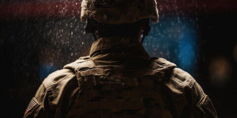 American soldier on bokeh background. US Army concept wallpaper. Generative AI