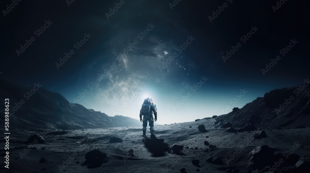 Sticker astronaut exploring in deep space, made with generative ai