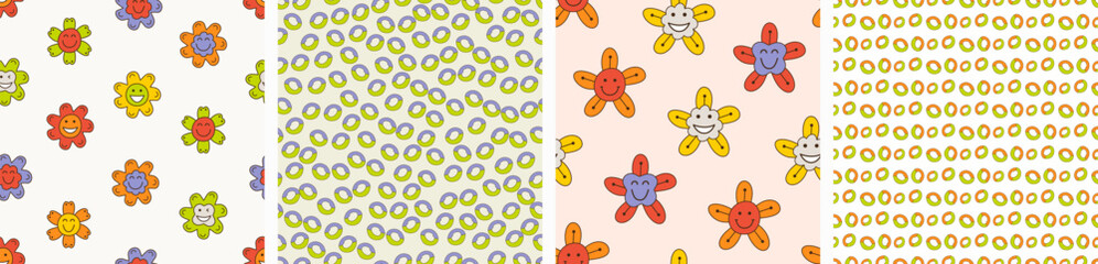 Smiling flower, abstract personage, mascot design, funny face, cute icon.