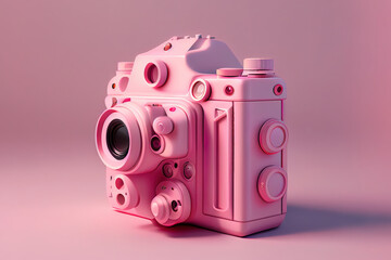 Wonderful Pink camera on a Light pink background, 3d rendering. Generative Ai