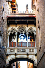 Bridge between two house in Barcelona Barri Gotic quarter.
