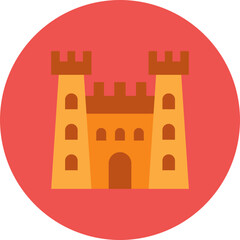 Castle Multicolor Circle Flat Icon