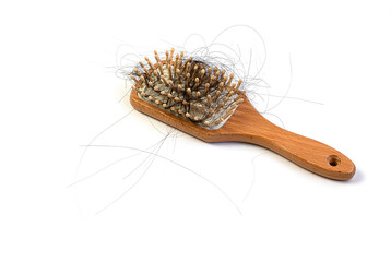 Hair loss on the wooden comb, Health care and medical, Hair loss problem concept. materials and natural hair.