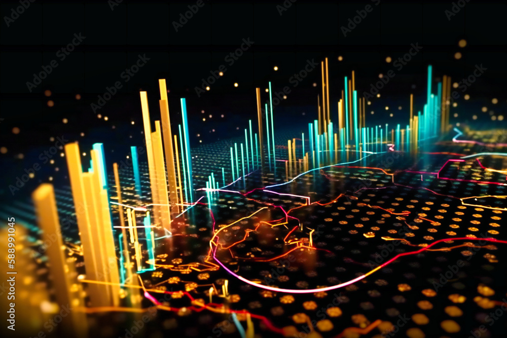 Aufkleber animated financial chart with gold coins transforming into data points and color-shifting lines.