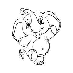 Funny elephant cartoon vector coloring page