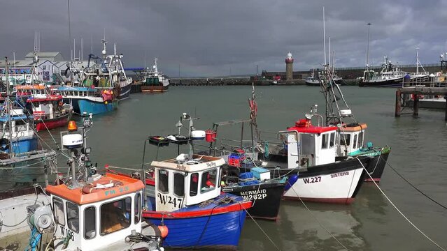 Dunmore East Waterford small fishing boats waiting for good weather to go fishing in the Celtic Sea
