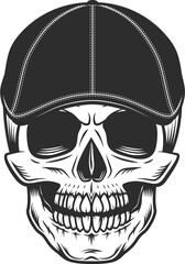 Skull in gangster gatsby tweed hat flat cap vintage illustration