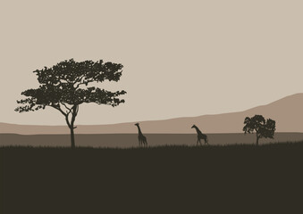 Fototapeta na wymiar a vector of wildlife scenes in the African wilderness.