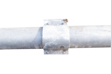 Water supply pipe fitting nut. Water supply pipe joints with bolts attached to each other. There is rust around pipe. It is technology that has been used for long time. Isolated on cutout PNG.