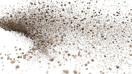 falling debris, flying dust and rubble isolated on transparent background with depth of field 