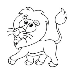Funny lion cartoon characters vector illustration. For kids coloring book.
