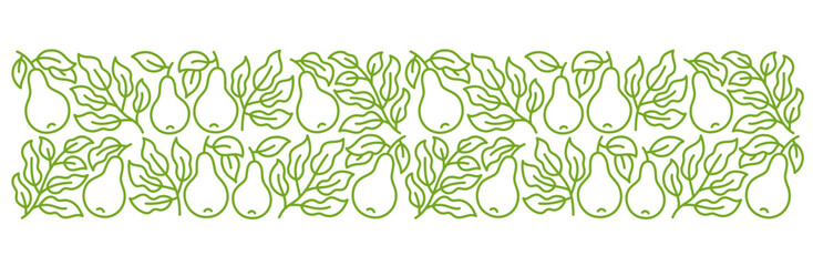 Pear fruit line ornament. Branches leaves and fruit. Editable outline stroke. Vector line.