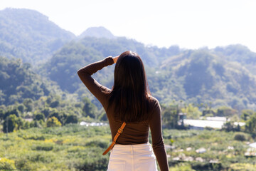 Travel woman enjoy the landscape in countryside