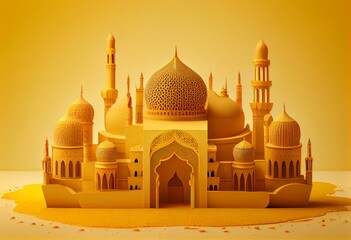 Yellow background with Islamic architecture. Generative AI