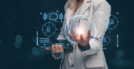 Chat with AI. Ai technology, Artificial Intelligence. man using technology smart robot AI,...