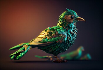 Fun green bird - 3D Illustration. Generative AI
