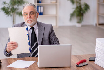 Old male employee working in the office