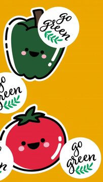 Animation of vegetables icons over go green texts