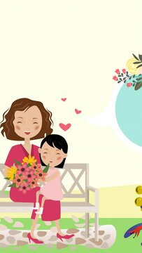 Animation of mother with daughter icon over plants