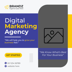 Digital marketing business banner for social media post template design blue and yellow