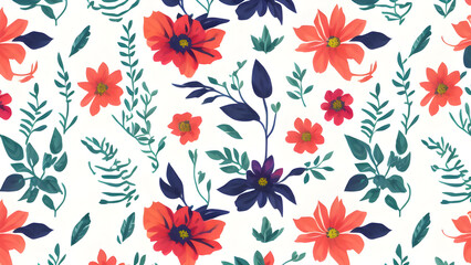 Fototapeta na wymiar vector watercolor colorful flowers pattern, seamless floral pattern, seamless pattern with flowers, seamless pattern with red flowers, seamless floral background