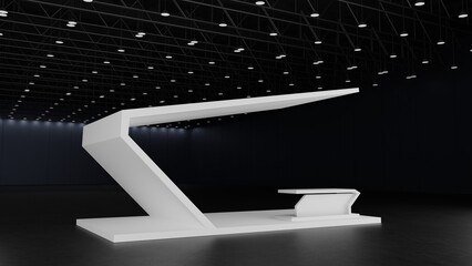 White mockup template design booth exhibition stand display for event trade fair show in exhibition hall, 3D rendering.