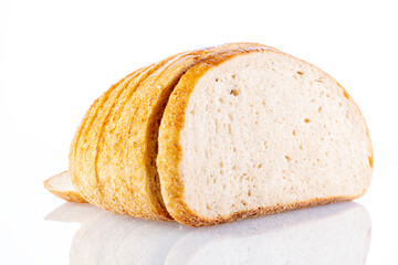 bread sliced on a white background with reflection