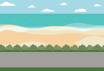 asphalt road next to sandy beach and sea vector background