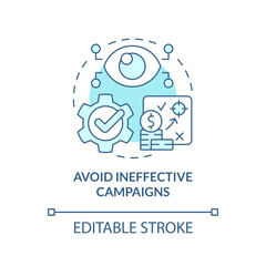 Avoid ineffective campaigns turquoise concept icon. Causal research benefit abstract idea thin line illustration. Isolated outline drawing. Editable stroke. Arial, Myriad Pro-Bold fonts used