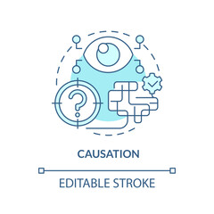 Causation turquoise concept icon. Causal research variables and principles abstract idea thin line illustration. Isolated outline drawing. Editable stroke. Arial, Myriad Pro-Bold fonts used