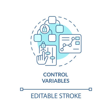 Control variables turquoise concept icon. Causal research changeable and principles abstract idea thin line illustration. Isolated outline drawing. Editable stroke. Arial, Myriad Pro-Bold fonts used
