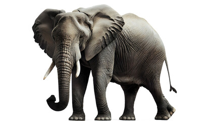 Fototapeta na wymiar African elephant on transparent background, isolated on white