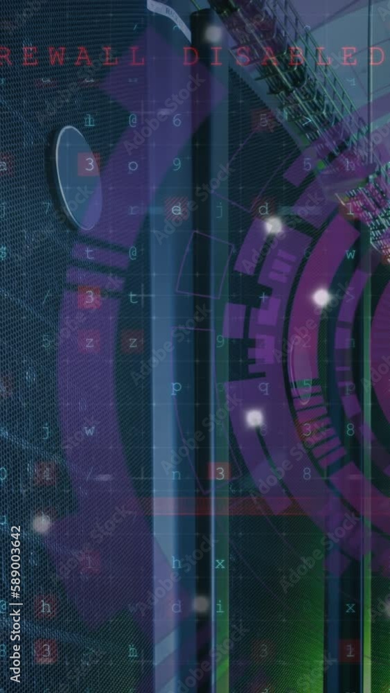 Poster animation of data processing and scope scanning over server room