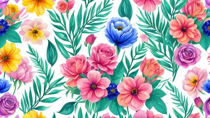 Foto op Plexiglas vector watercolor colorful flowers pattern, seamless floral pattern, seamless pattern, seamless pattern with flowers, seamless pattern with roses, seamless floral background © Ameer