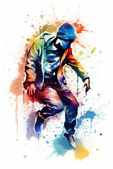 Fototapeta na wymiar Abstract watercolor design of a hip hop dancer - Generative AI