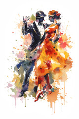 Abstract watercolor design of a tango dancer couple - Generative AI - obrazy, fototapety, plakaty
